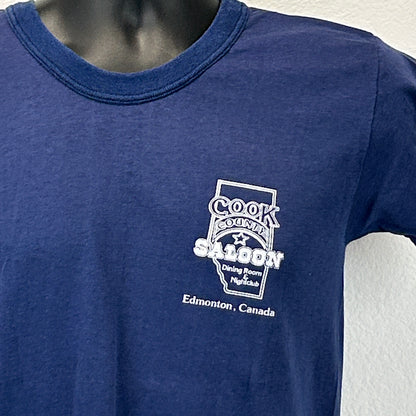 Vintage 70s 80s Cook County Saloon T Shirt Edmonton Canada Country Blue S Small