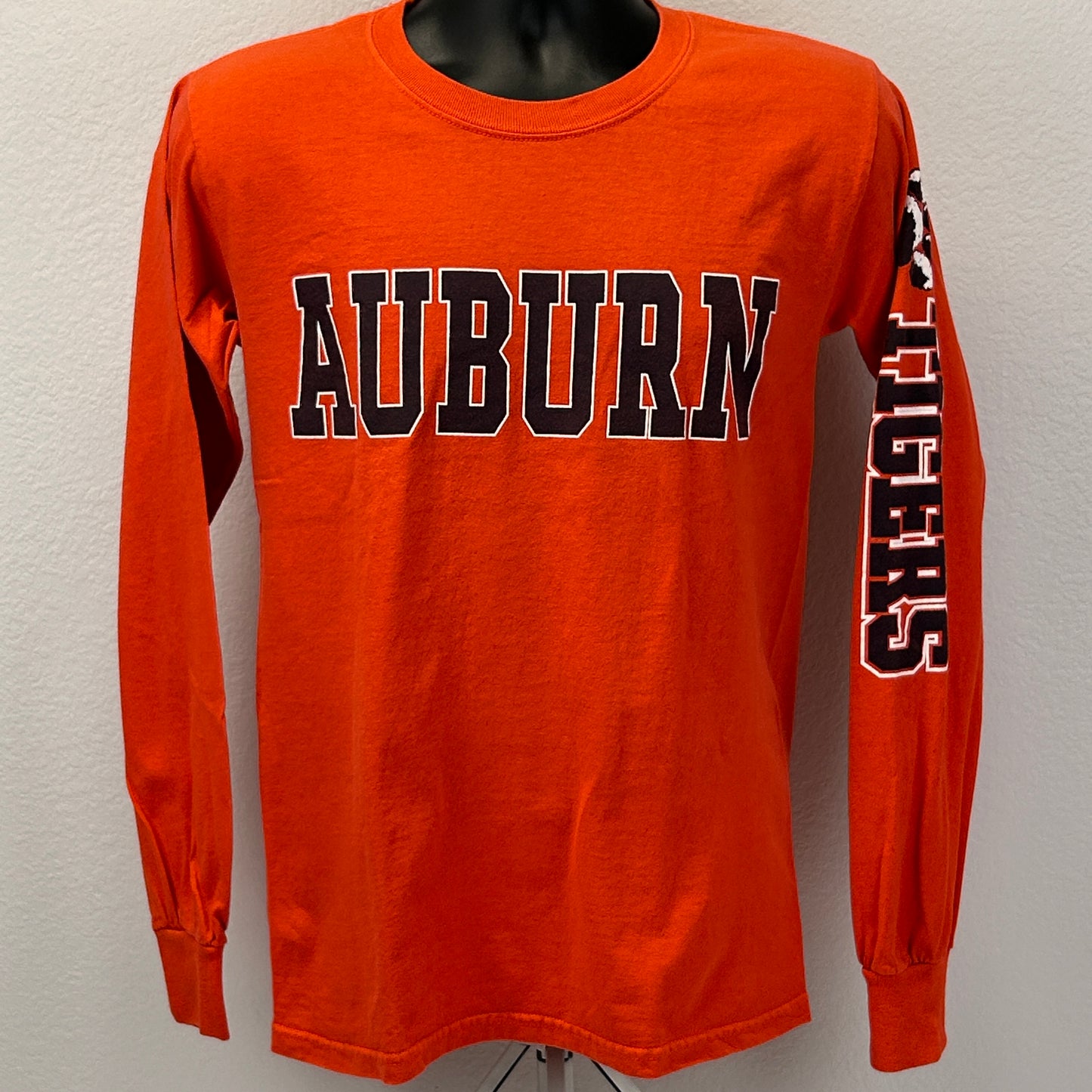 Vintage 90s Auburn University Tigers T Shirt College Long Sleeve Orange S Small