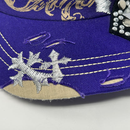 Rhinestone Cross Military Cadet Hat Baseball Cap Leader LOGA Kepi Army Purple