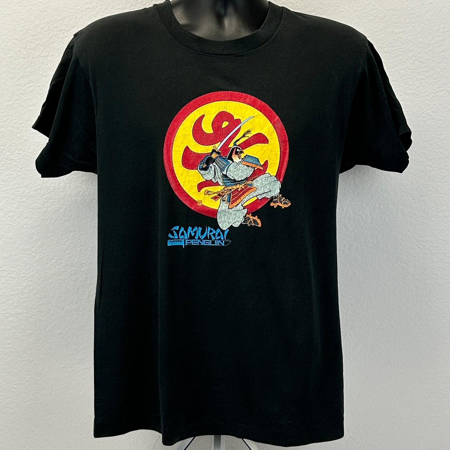 复古武士企鹅漫画书 T 恤男式大号奴隶劳工图案黑色