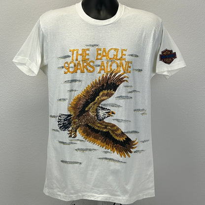 复古哈雷戴维森手绘 T 恤男式中号摩托车骑手白色