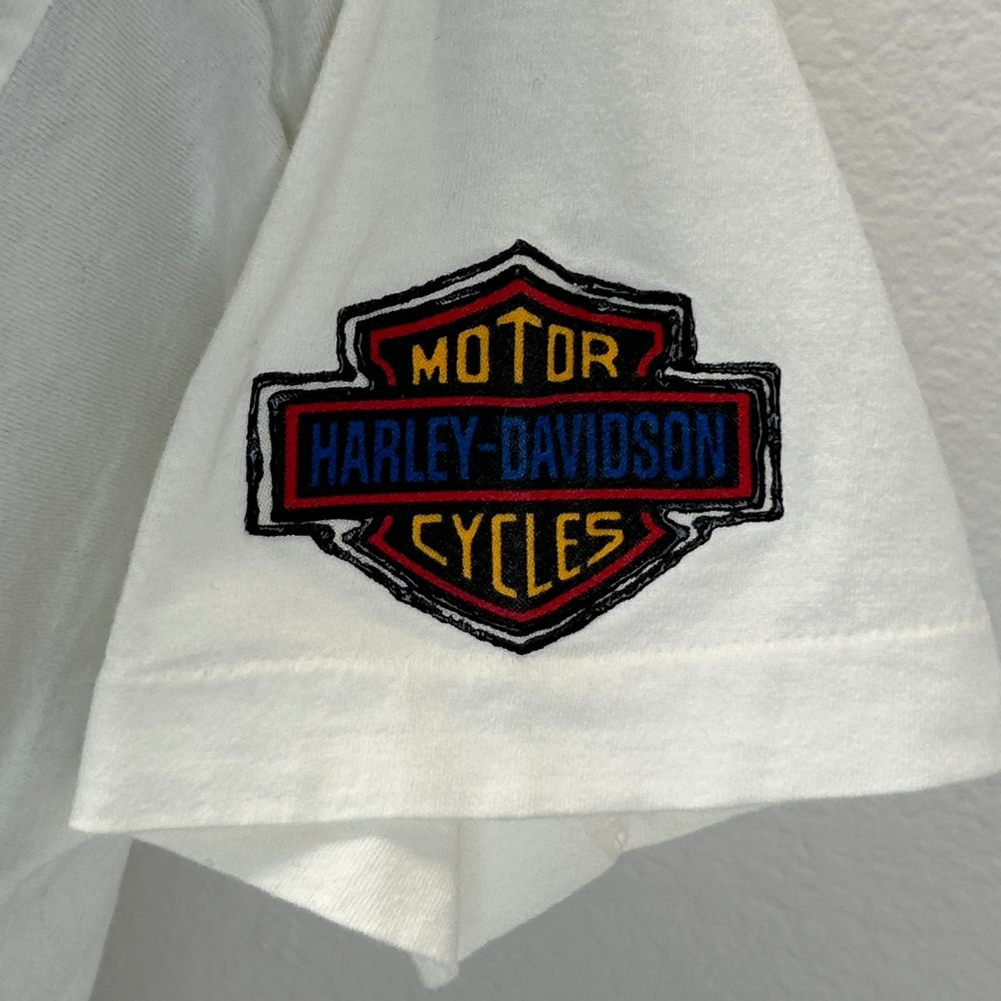 复古哈雷戴维森手绘 T 恤男式中号摩托车骑手白色