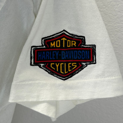 复古哈雷戴维森手绘 T 恤男式中号摩托车骑手白色