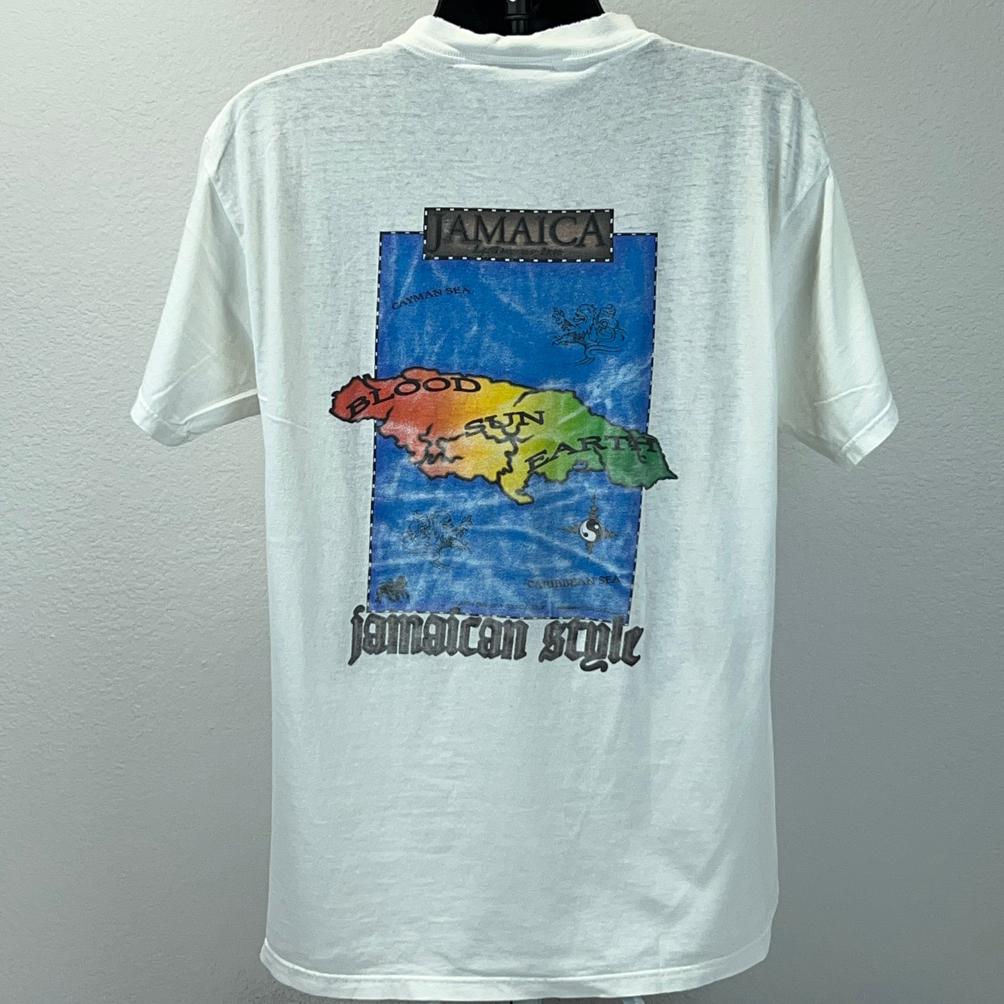 复古做旧牙买加 Irie 之地 T 恤男式加大码 90 年代 T 恤白色