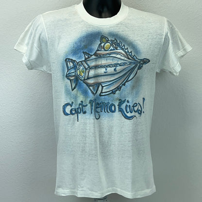 Vintage 80s Captain Nemo Submarine T Shirt Vulcania Disneyland USA White S Small