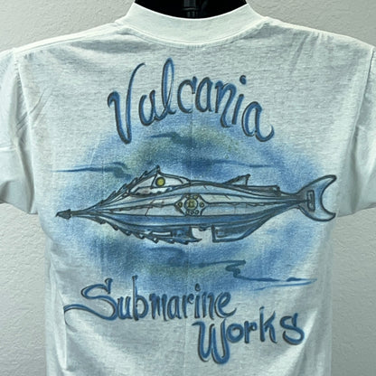 Vintage 80s Captain Nemo Submarine T Shirt Vulcania Disneyland USA White S Small