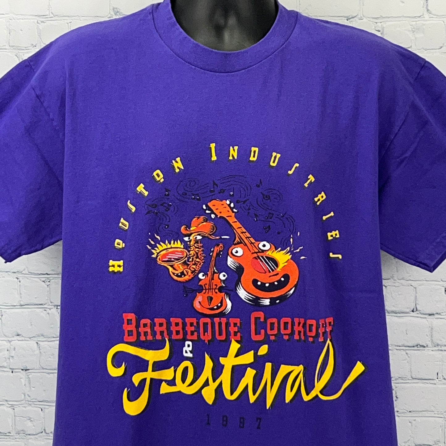 Vintage 90s Houston Industries Barbeque Cookoff T Shirt BBQ Texas Purple L Large - Neon Vintage