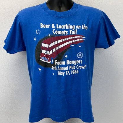 Vintage 80s Houston Pub Crawl T Shirt Beer Foam Rangers Texas USA Blue M Medium