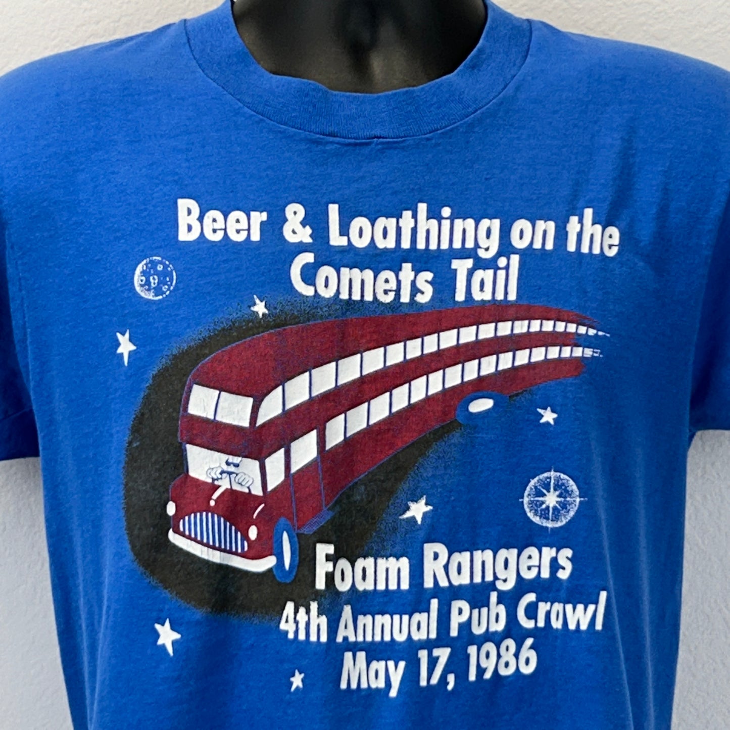 Vintage 80s Houston Pub Crawl T Shirt Beer Foam Rangers Texas USA Blue M Medium