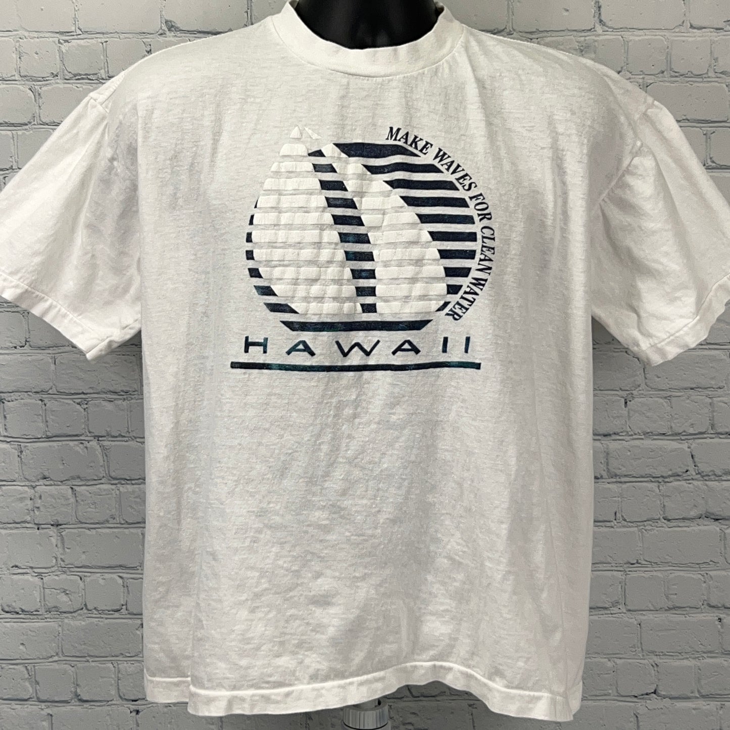 Vintage 80s Make Waves For Clean Water Hawaii T Shirt White Sailing Mens M Medium - Neon Vintage