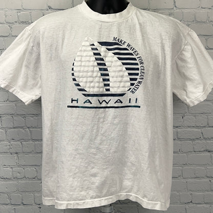 Vintage 80s Make Waves For Clean Water Hawaii T Shirt White Sailing Mens M Medium - Neon Vintage