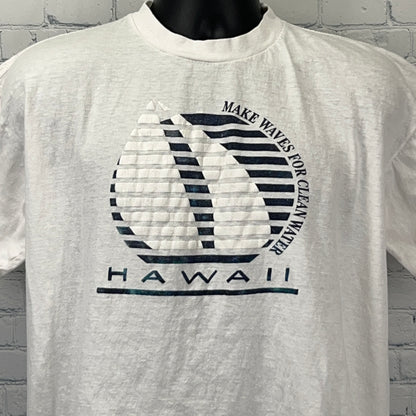 Vintage 80s Make Waves For Clean Water Hawaii T Shirt White Sailing Mens M Medium - Neon Vintage