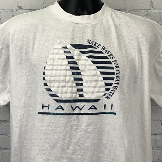 Vintage 80s Make Waves For Clean Water Hawaii T Shirt White Sailing Mens M Medium - Neon Vintage
