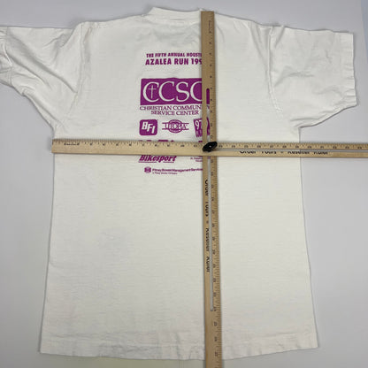 Vintage 90s Houston Azalea Run T Shirt Texas Running 1991 USA White M Medium - Neon Vintage