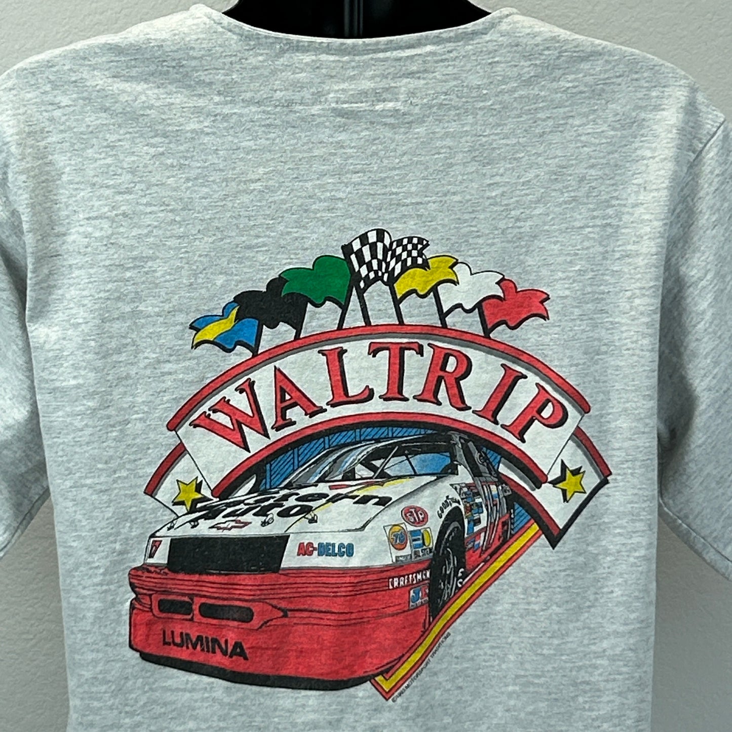 Camiseta vintage de NASCAR de Darrell Waltrip para hombre, talla mediana 17, estilo Western Auto, años 90, EE. UU., gris