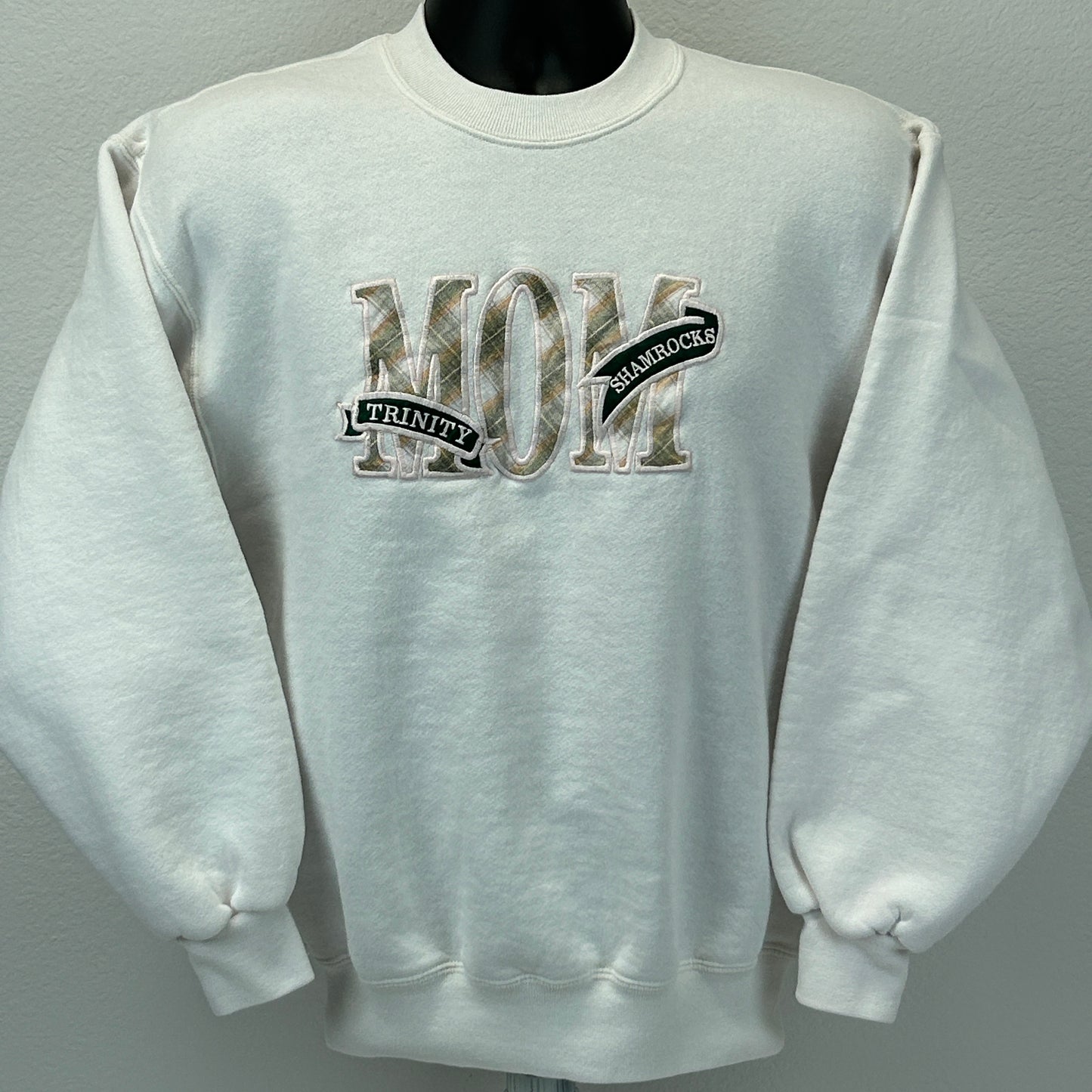 复古 Trinity Shamrocks 妈妈运动衫 女式中号高中 90 年代美国白色