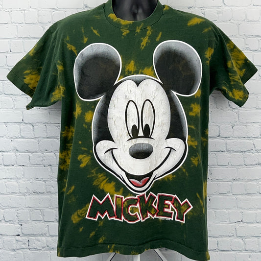 Vintage 90s Mickey Mouse Big Face T Shirt Disney Disneyland Green Tee XL X-Large