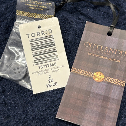 Torrid Outlander 开襟毛衣 女式 2 码 2X 18-20 粗针织口袋 蓝色