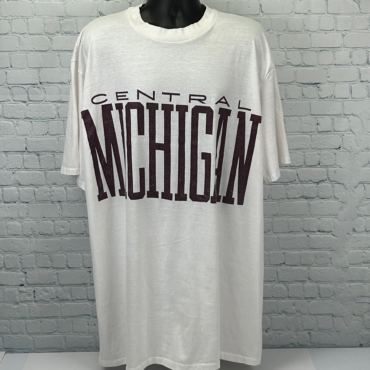 Vintage 80s Central Michigan University Sleep T Shirt CMU Chippewas White OSFA