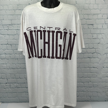 Vintage 80s Central Michigan University Sleep T Shirt CMU Chippewas White OSFA
