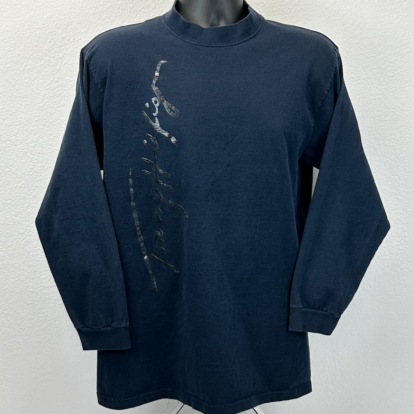 Vintage Tommy Hilfiger T Shirt Mens M Medium Blue 90s Long Sleeve Spell Out USA