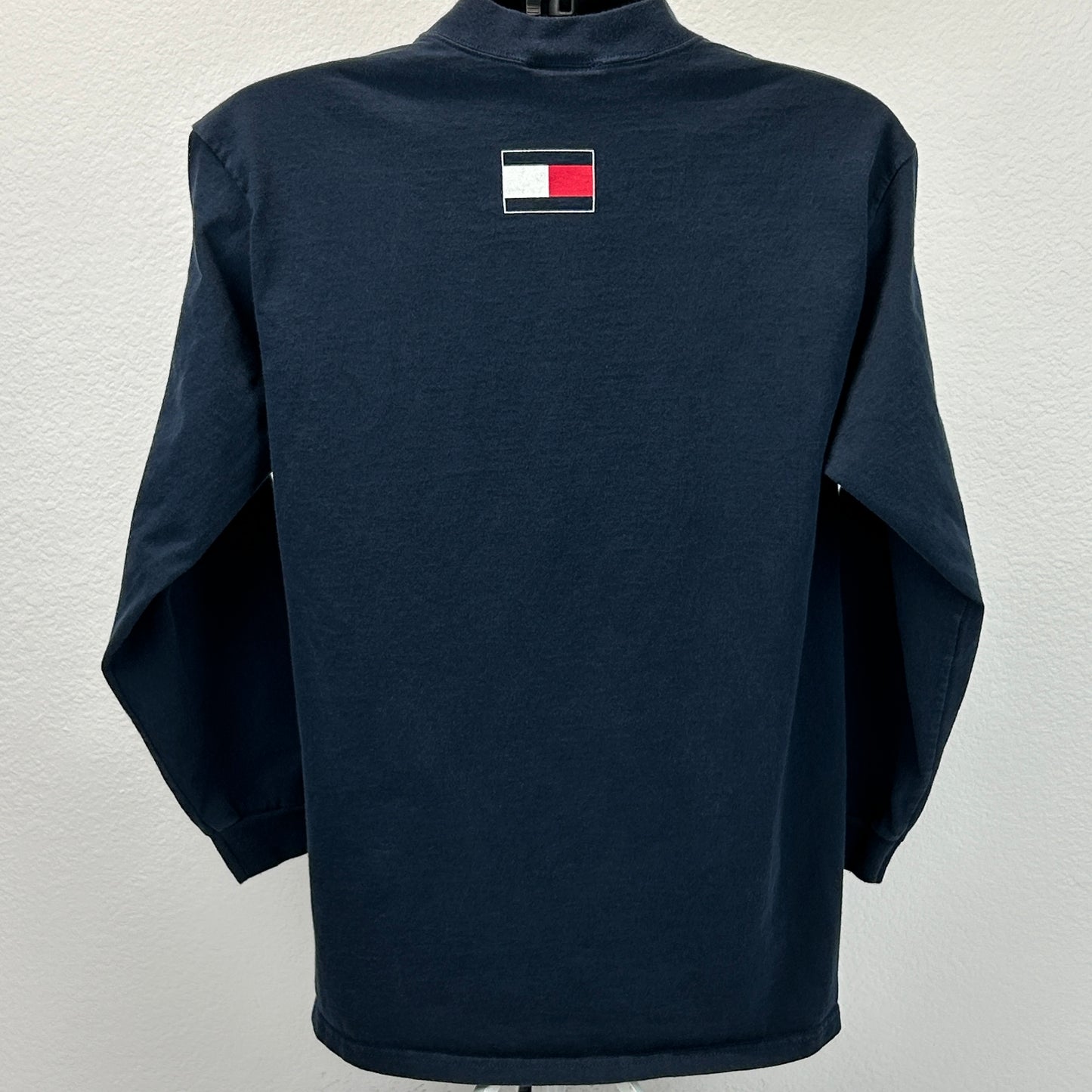 Vintage Tommy Hilfiger T Shirt Mens M Medium Blue 90s Long Sleeve Spell Out USA