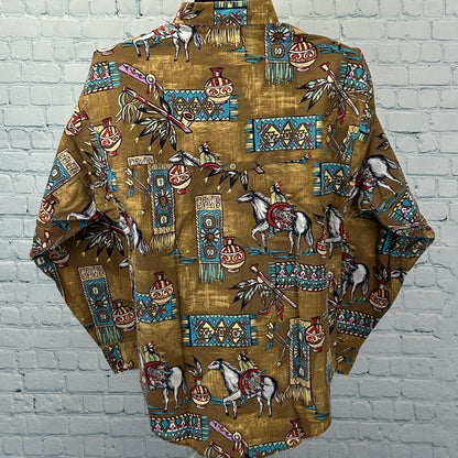 Vintage Panhandle Slim Button Front Shirt Native American Indian Brown M Medium