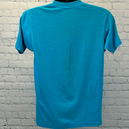 Vintage 80s Chicago's Slippery Sam T Shirt Made In USA Blue Tee Mens M Medium