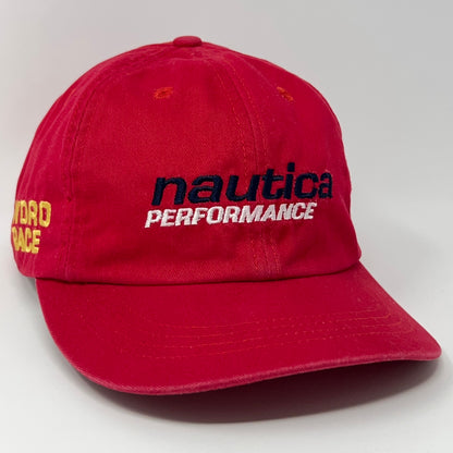 Vintage 90s Nautica Performance Hydro Race Dad Hat Baseball Cap Strapback Red
