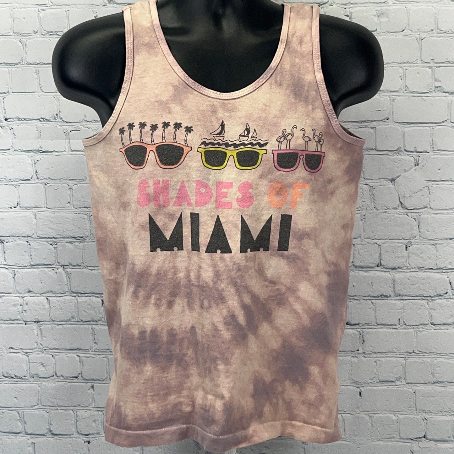 Vintage 80s Shades of Miami Florida Tank Top T Shirt Sunglasses Beige S Small - Neon Vintage