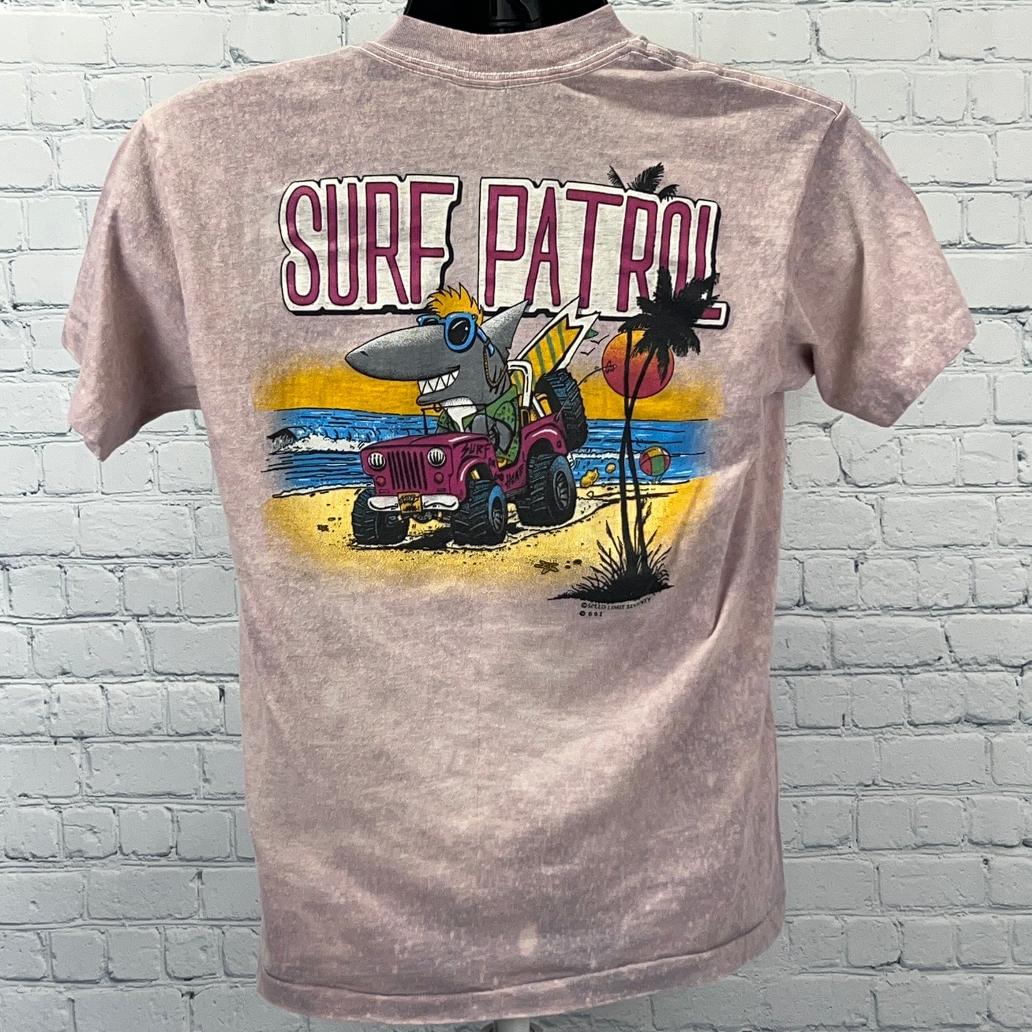 Vintage 80s Surf Patrol Shark T Shirt Surfer Surfing Made In USA Beige M Medium