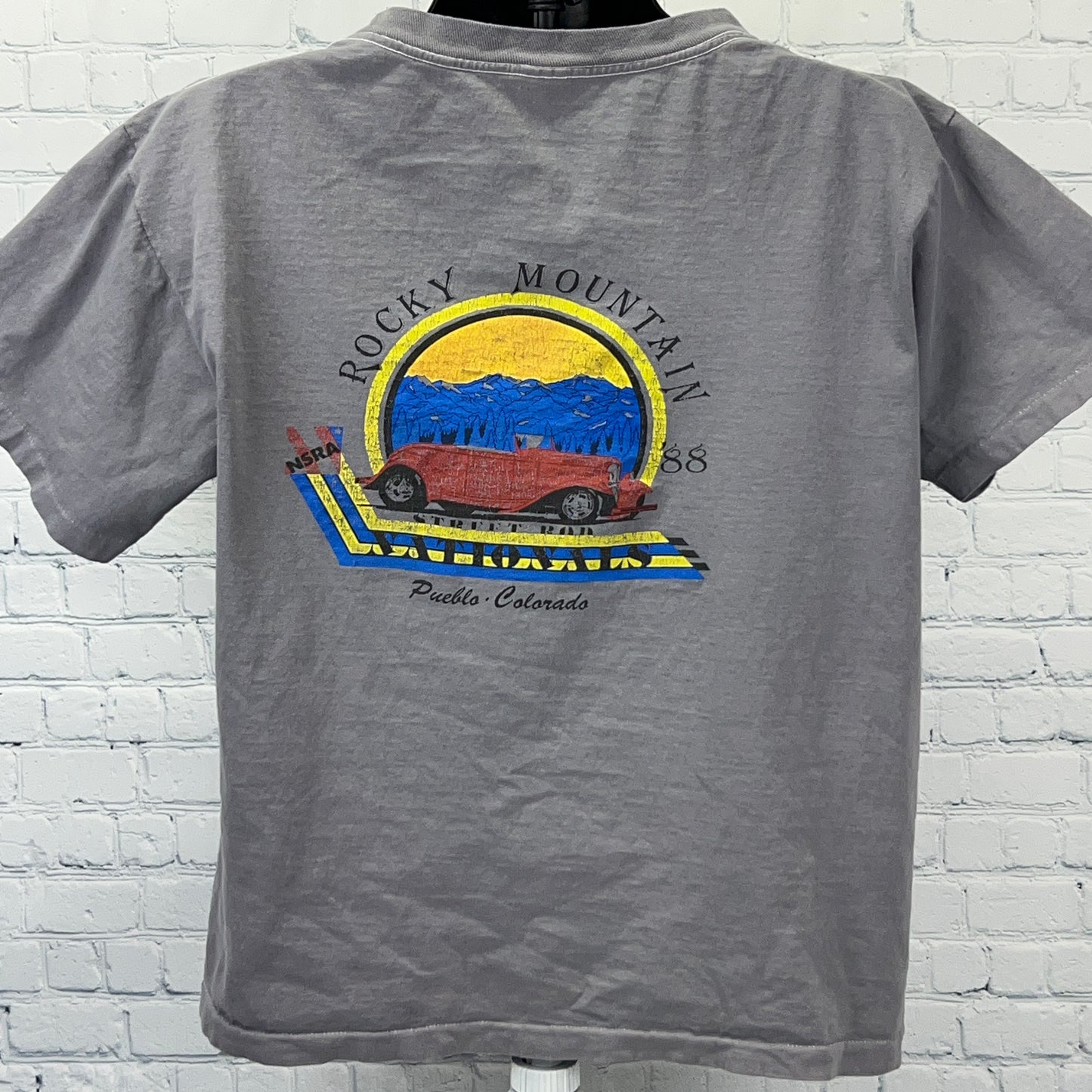Vintage 80s Rocky Mountain Street Rod Nationals T Shirt 1988 Gray Unisex L Large - Neon Vintage