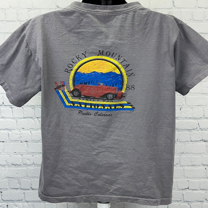 Vintage 80s Rocky Mountain Street Rod Nationals T Shirt 1988 Gray Unisex L Large - Neon Vintage