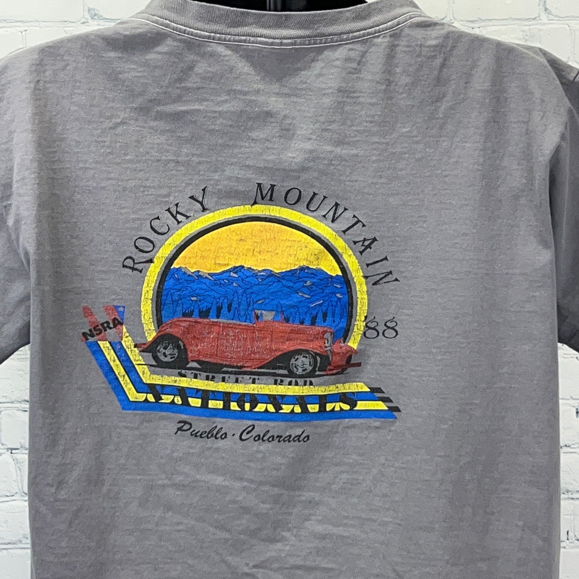 Vintage 80s Rocky Mountain Street Rod Nationals T Shirt 1988 Gray Unisex L Large - Neon Vintage
