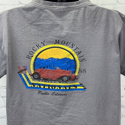 Vintage 80s Rocky Mountain Street Rod Nationals T Shirt 1988 Gray Unisex L Large - Neon Vintage