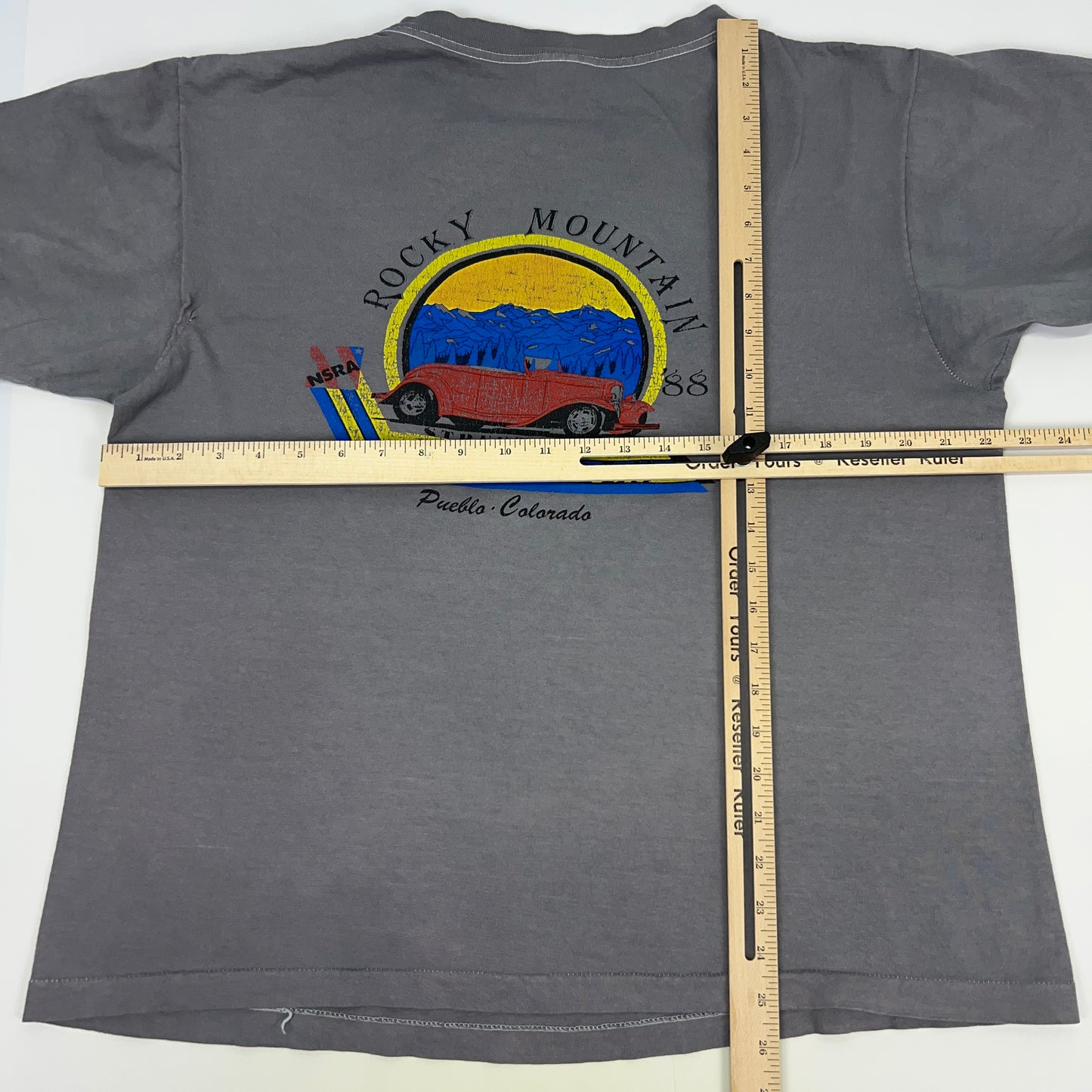Vintage 80s Rocky Mountain Street Rod Nationals T Shirt 1988 Gray Unisex L Large - Neon Vintage