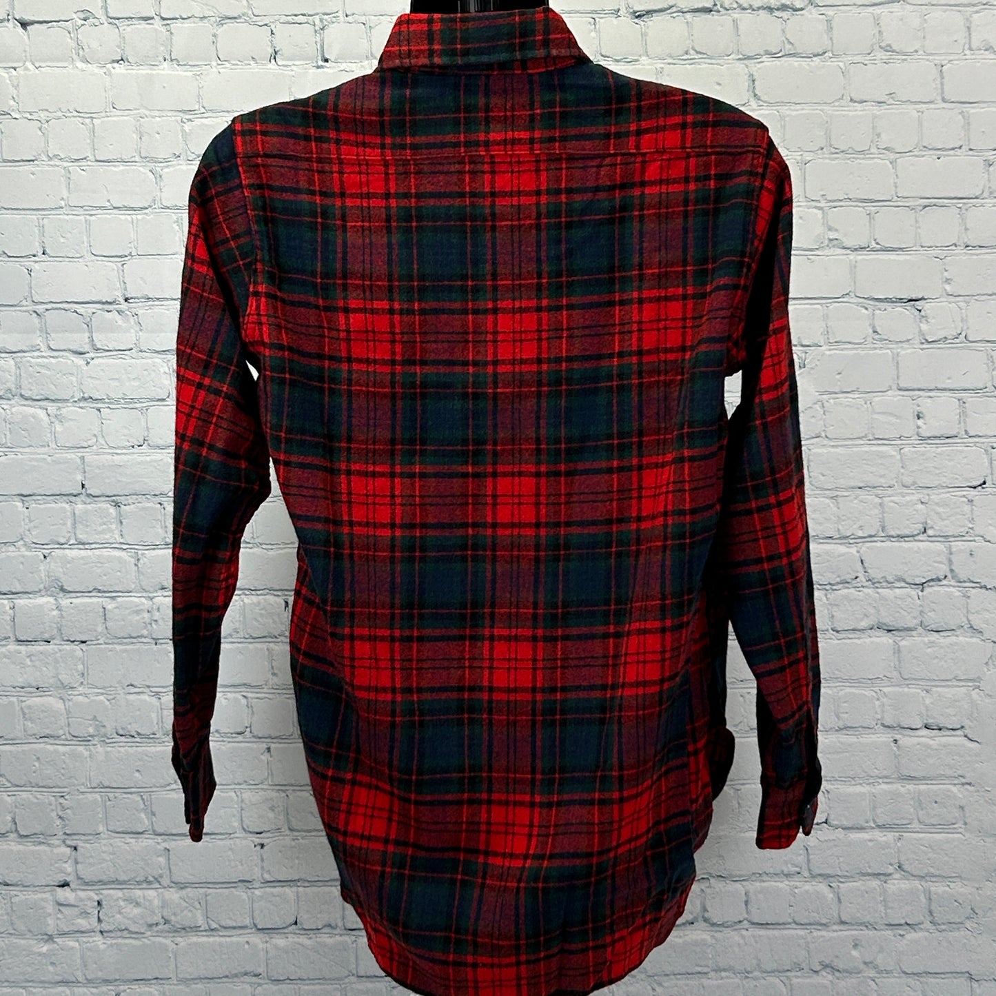 Vintage 60s Woolrich Plaid Flannel Button Front Shirt Red Wool Blend M Medium