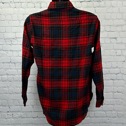 Vintage 60s Woolrich Plaid Flannel Button Front Shirt Red Wool Blend M Medium