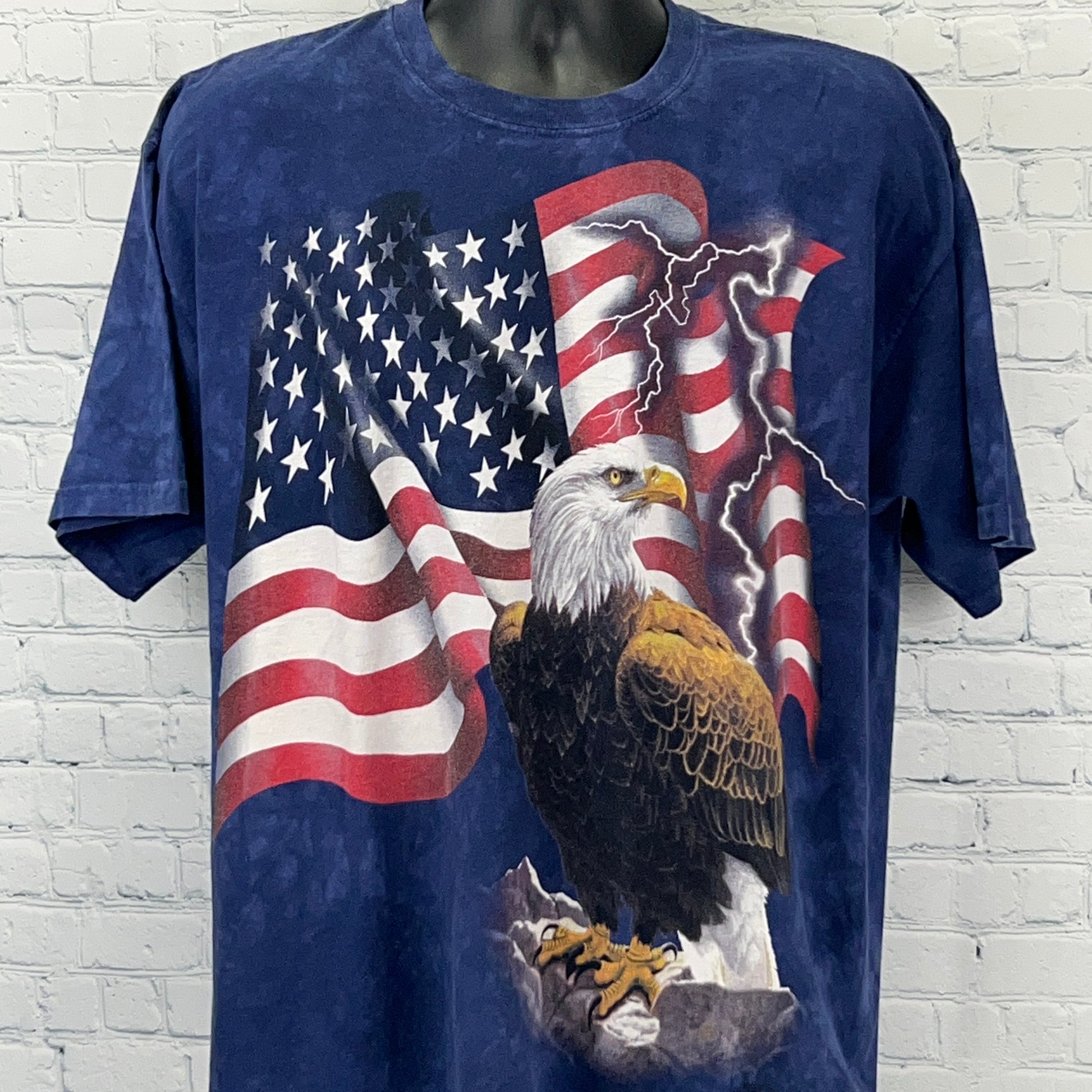 The Mountain Bald Eagle American Flag T Shirt Blue USA Patriotic Tee XL X-Large - Neon Vintage
