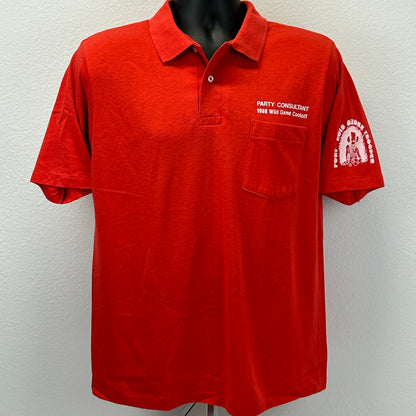 复古野味烹饪大赛 Polo T 恤 大号派对顾问 80 年代美国男式 红色