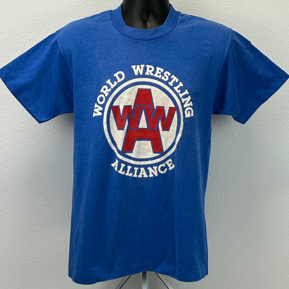 Vintage WWA World Wrestling Alliance T Shirt Mens M Medium Blue 80s NWA WWE WWF