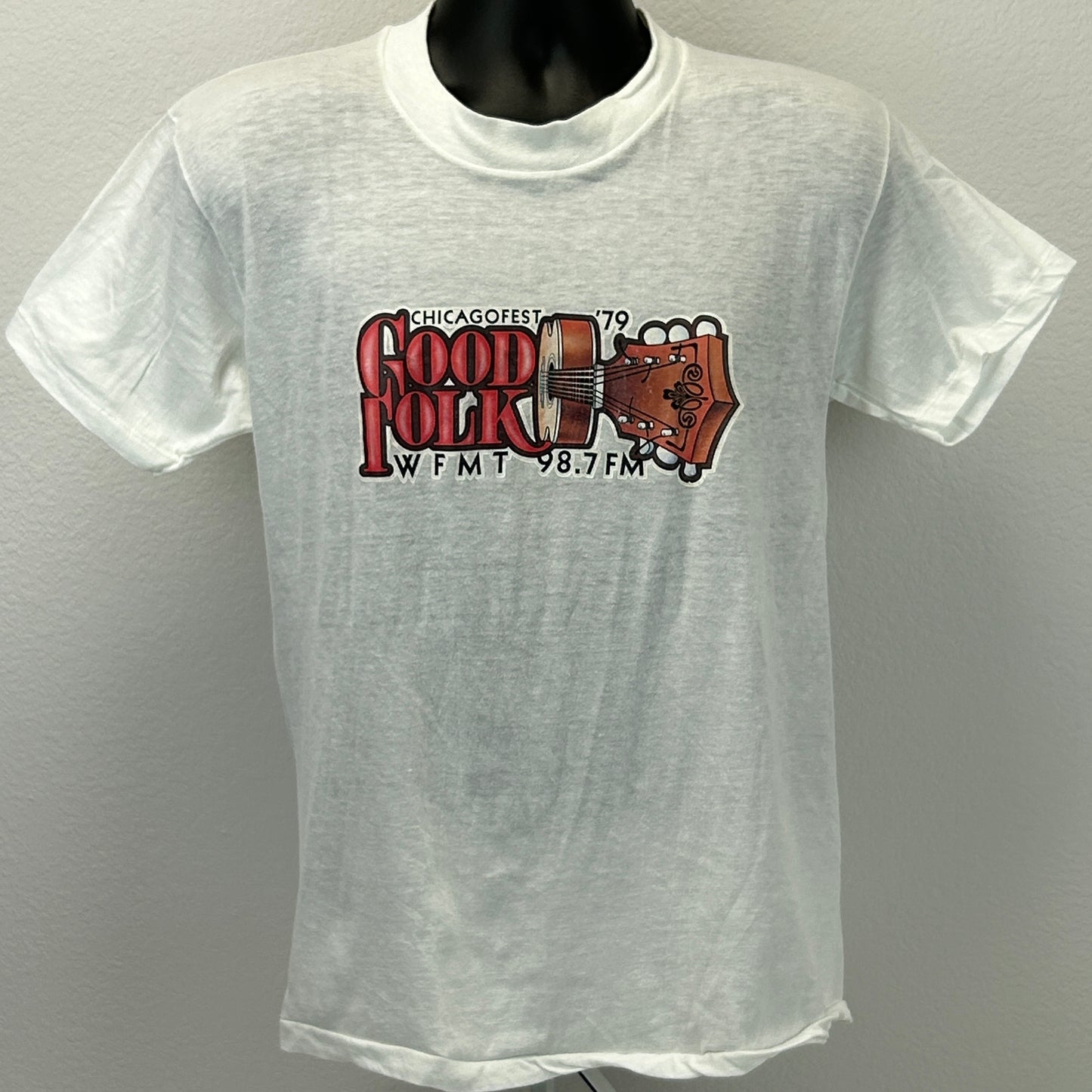 Vintage Chicagofest Good Folk WFMT T Shirt Mens M Medium White 70s 1979 Festival