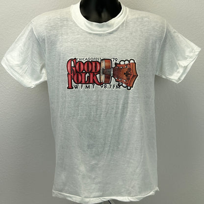 Vintage Chicagofest Good Folk WFMT T Shirt Mens M Medium White 70s 1979 Festival