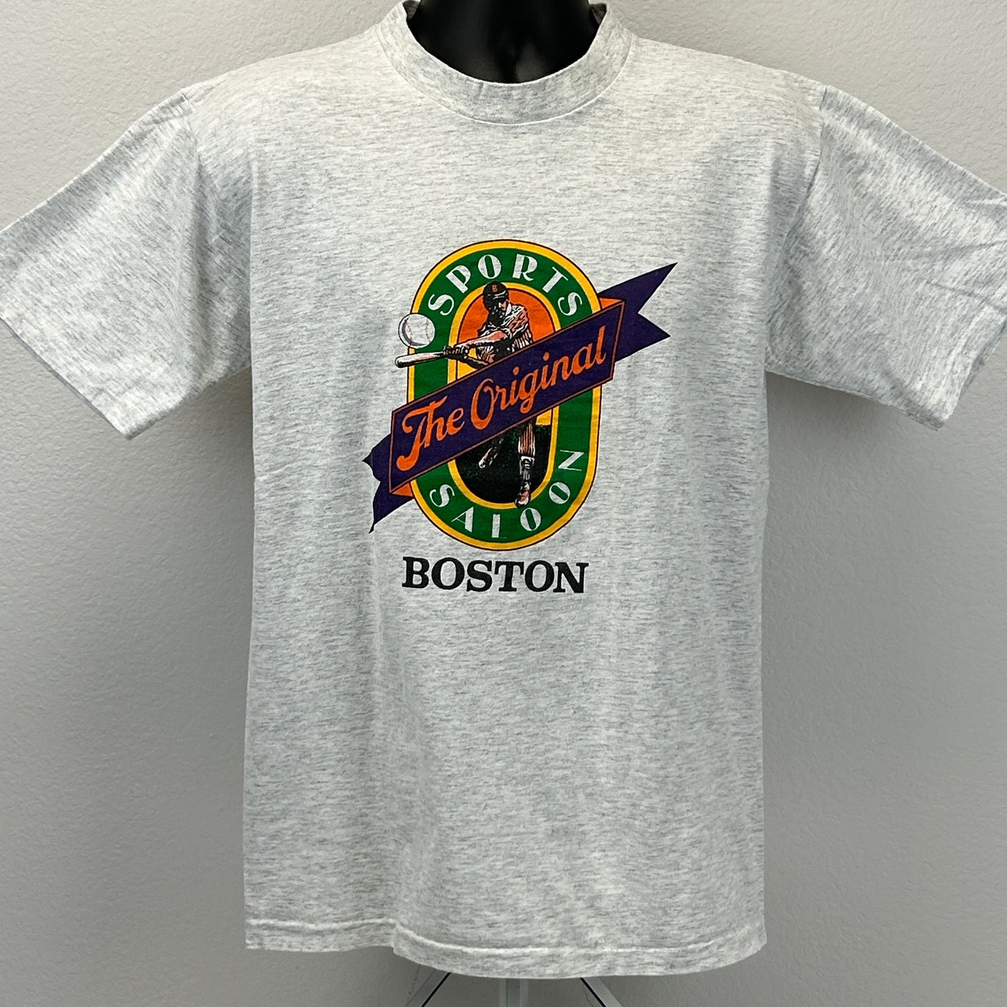 Original Sports Saloon Boston T Shirt Mens L Large Gray Vintage 90s Baseball USA