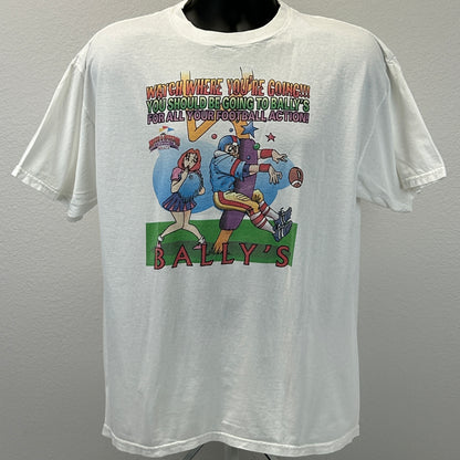 复古 Ballys 足球体育博彩 T 恤加大码拉斯维加斯赌场男式白色