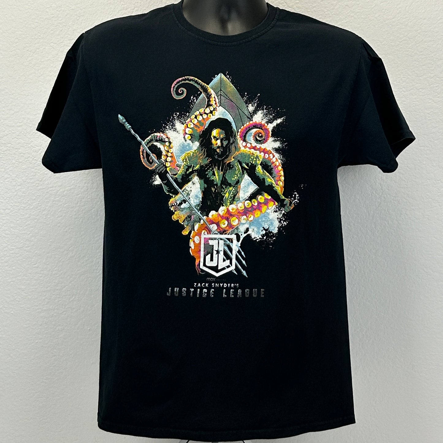 Camiseta de la Liga de la Justicia de Zack Snyder Aquaman para hombre, talla mediana, Jason Momoa, DC, color negro