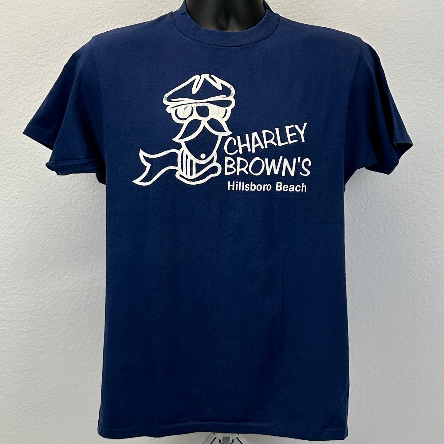 Vintage 80s Charley Browns Hillsboro Beach T Shirt Florida USA Blue M Medium