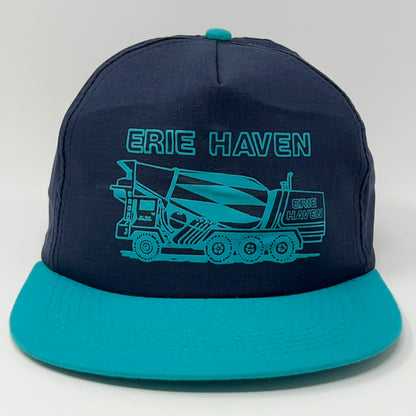 Vintage Erie Haven Concrete Hat Baseball Cap Blue Cement Mixer Truck Snapback