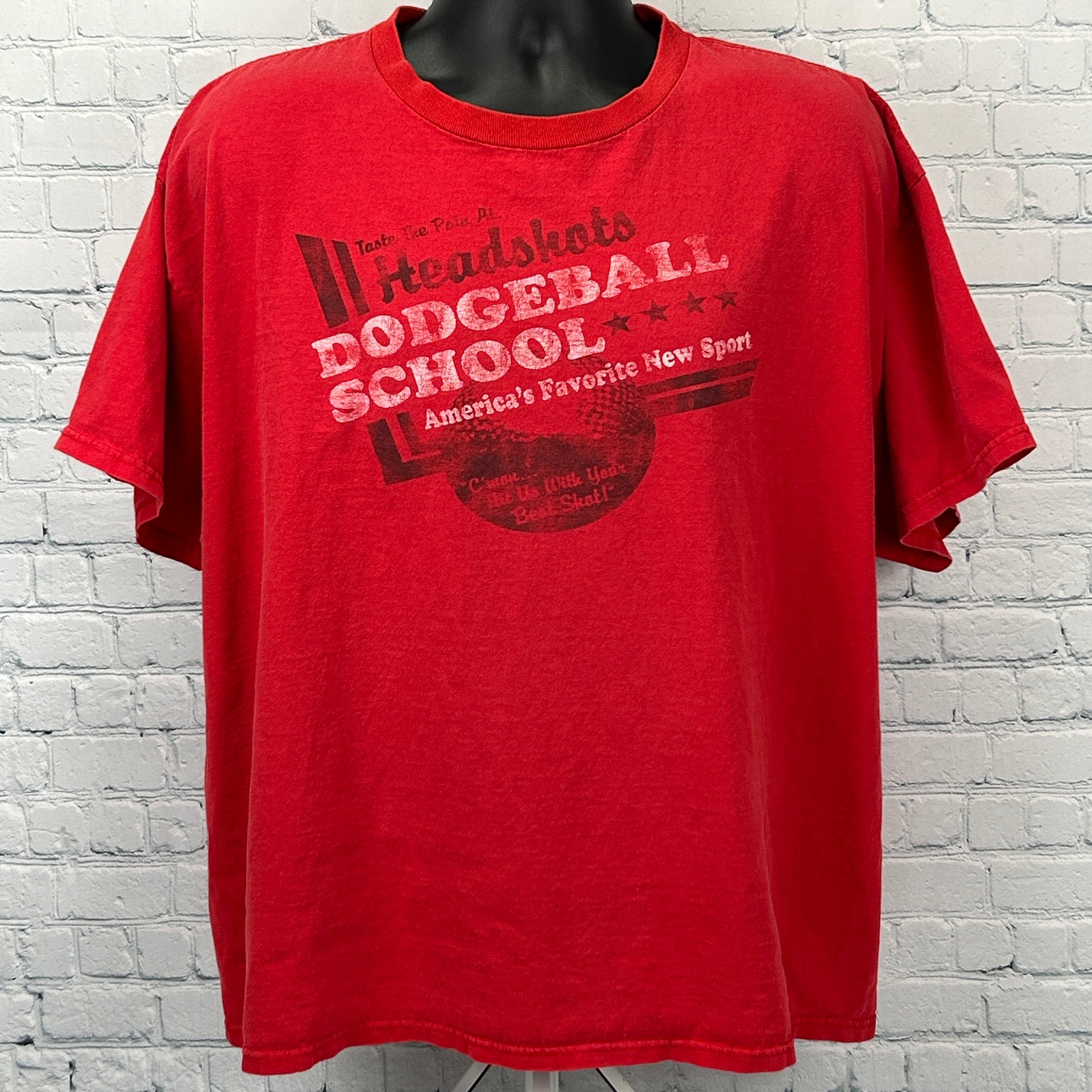 Vintage 90s Headshots Dodgeball School T Shirt Giant Red Tee Mens XXL 2XL - Neon Vintage