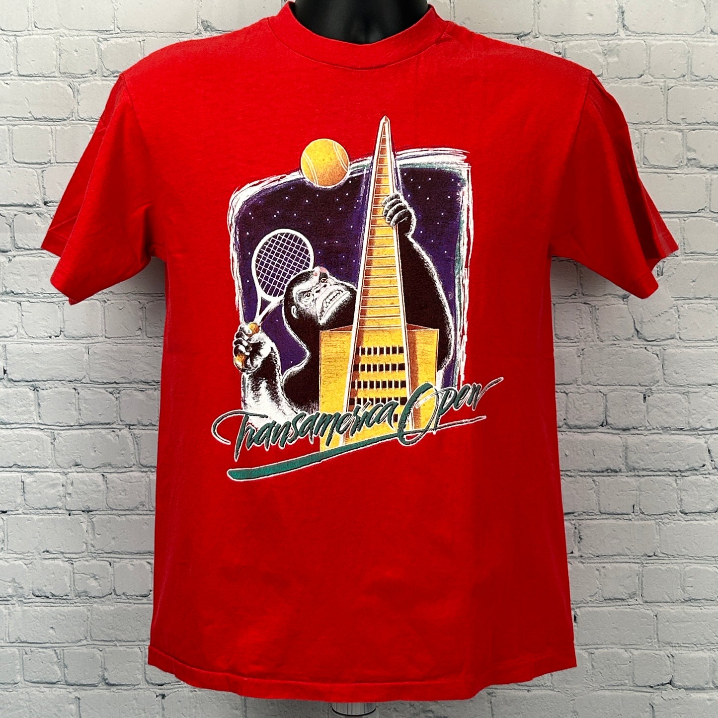 Vintage 80s Transamerica Tennis Open T Shirt San Francisco USA Made Red M Medium - Neon Vintage